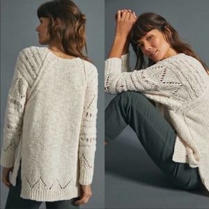 Anthropologie Pilcro | Off White Creme Long Knit Crochet Oversize Sweater XL